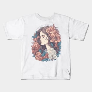 Floral Girl Illustration Kids T-Shirt